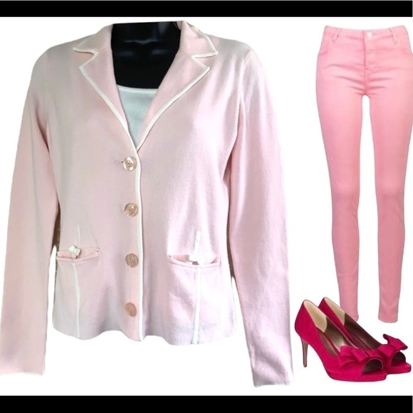Neiman Marcus baby pink/white sweater/cardigan with white top size S - Picture 9 of 10